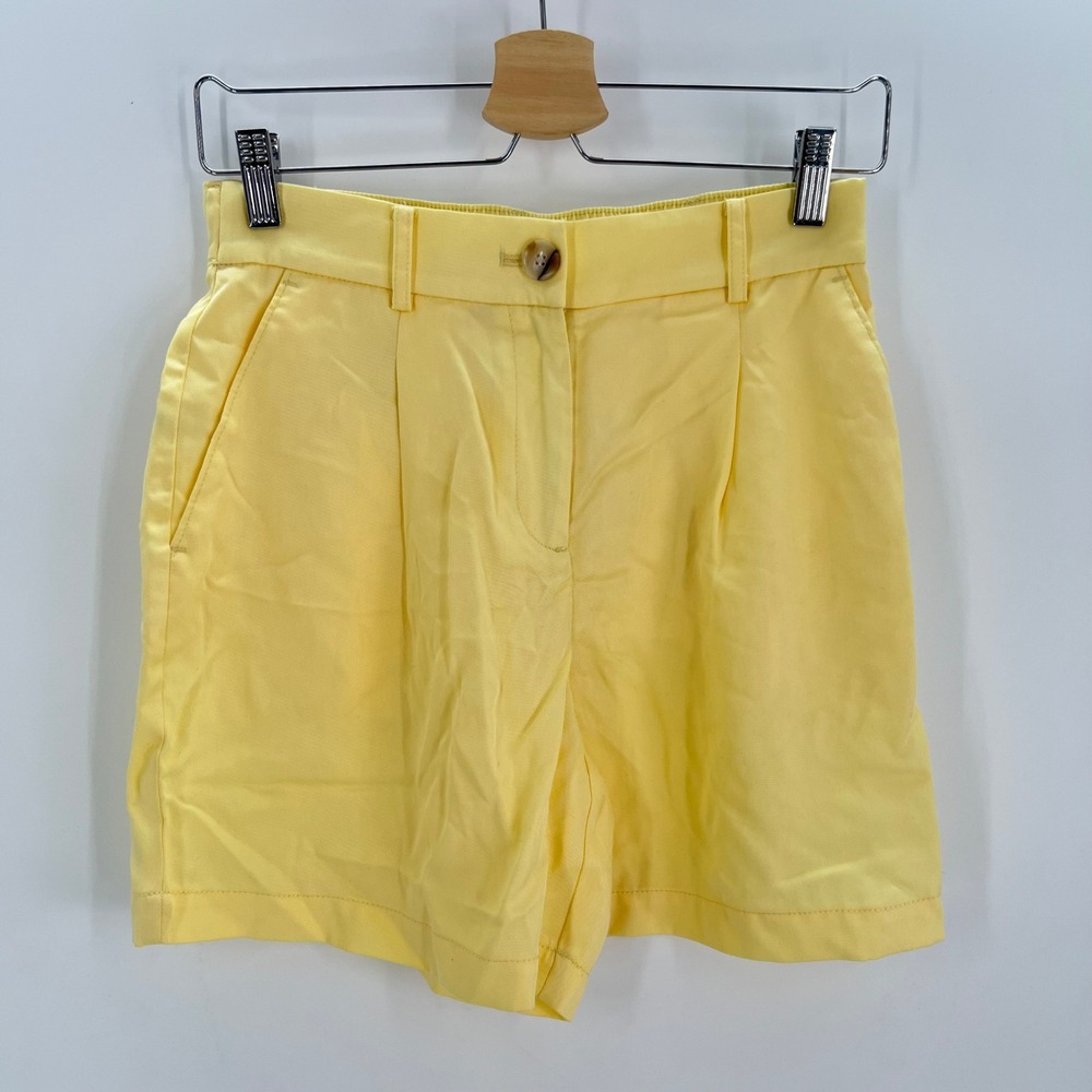 Loft Petite Womens 0P Yellow‎ High Rise Pleated Preppy Old Money Shorts